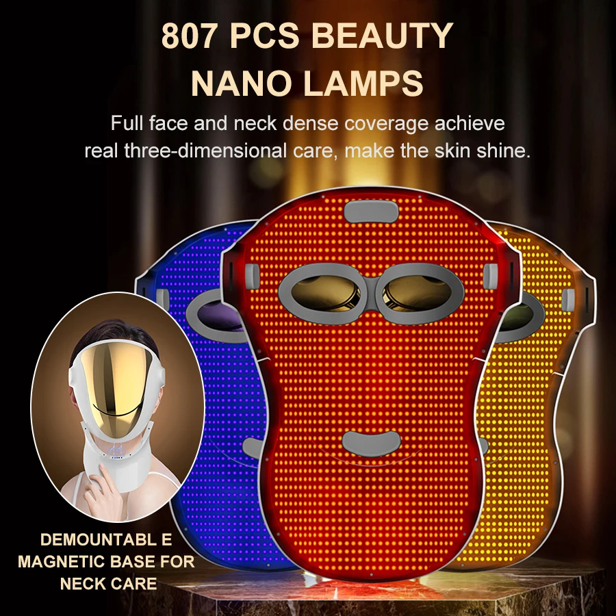 NIR LED Face Mask Red Light Therapy Respirable 3 Colors 807 Lamp Anti-Aging Acne Treat Reduce Wrinkle Full Facial Neck Care Mask neck anti wrinkle mask,facial neck mask,led facial mask
