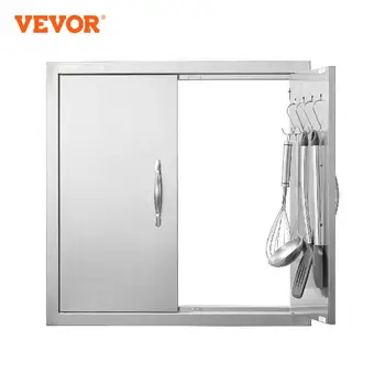 VEVOR Porta Accesso Barbecue, Doppia Porta Cucina Esterna 61x61 cm, Porta Reversibile da Incasso in Acciaio Inox, Doppia Parete con Maniglie e Ganci, per Isola Barbecue, Armadio da Esterno 1