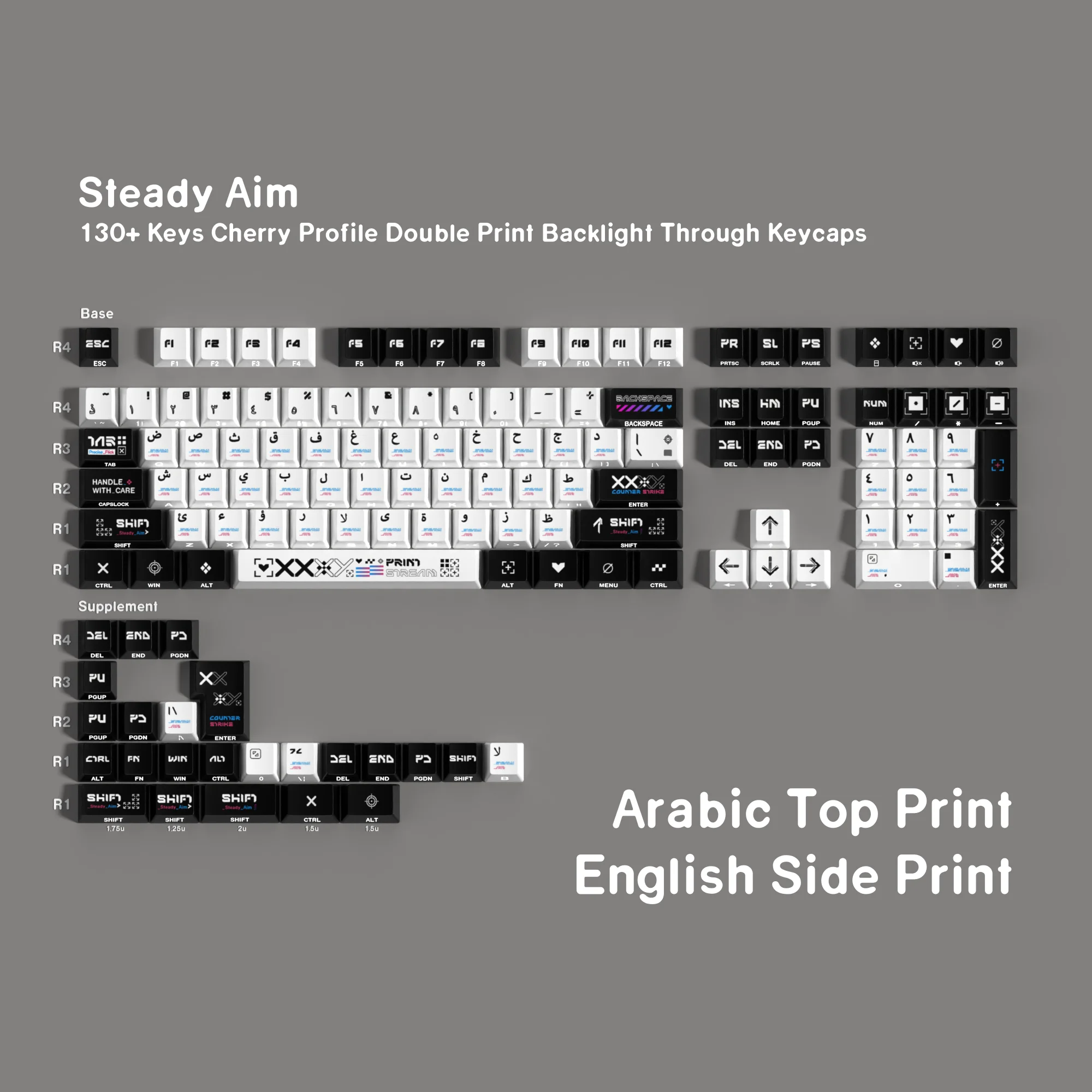 Black & White PBT Korean Keycaps with Double-Side Print