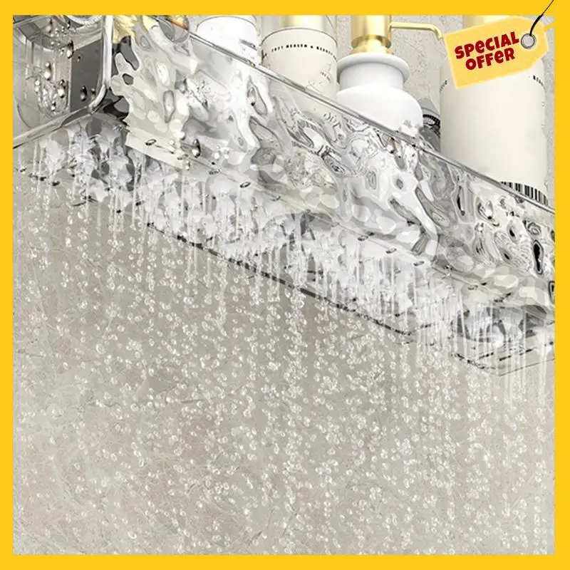 No-Drill, Light Luxury Style Glacier Pattern Suction Cup Shelf,Bathroom Shower Organizer Durable Transparent Fan Style