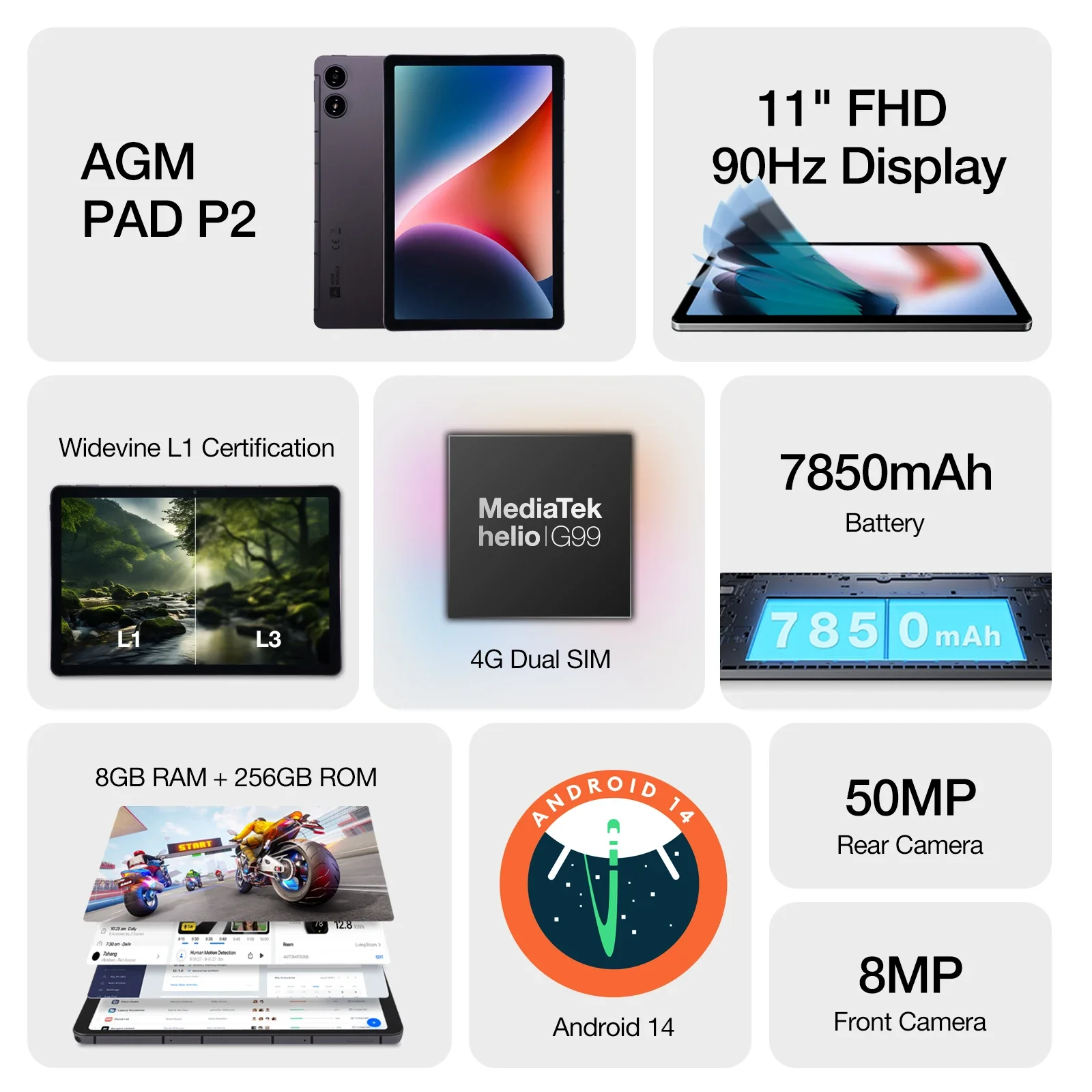 Tablet AGM PAD P2 16GB+256GB 11“ FHD Display 50MP Camera 7850MAh 