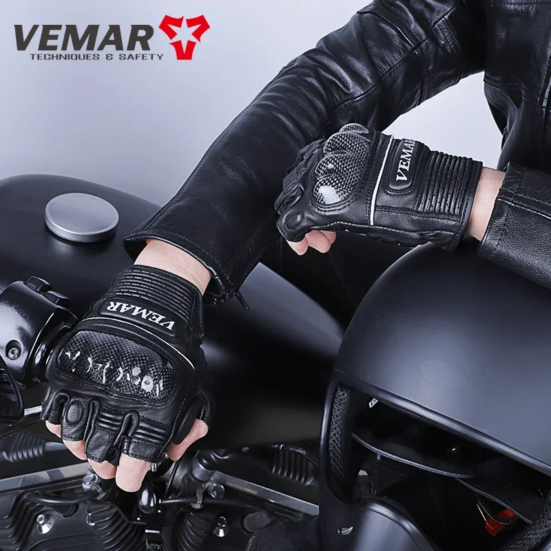 

Summer Motorcycle Riding Leather Gloves Retro Racing Rider Breathable Anti Drop Men Women Sheepskin Half-Finger Cowhide Gloves