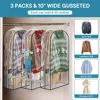 3 PCS 10-Inch Gusseted Garment Bags Clear Waterproof Suit Covers for Storage Hanging Zipper Clothing Protection Hanging Organize 3