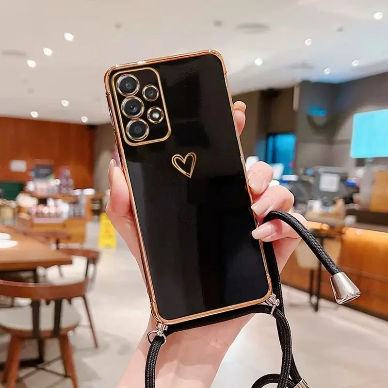 Elegant Crossbody Lanyard Case with Plating Love Design - Shockproof Camera Protection Cover