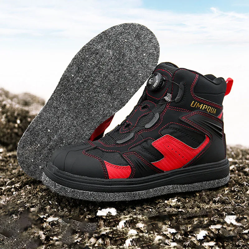 Fishing Shoes, Self Lock Felt Sole with Nails Anti-Slip Men Fishing Boots, Outdoor Hunting Hiking Wading Reef Rock Shoes