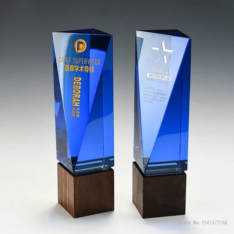 Customized Walnut Base Crystal Trophy, Creative Event Award Collection, Outstanding Staff, Souvenir, Home Decor, High Grade, 1Pc