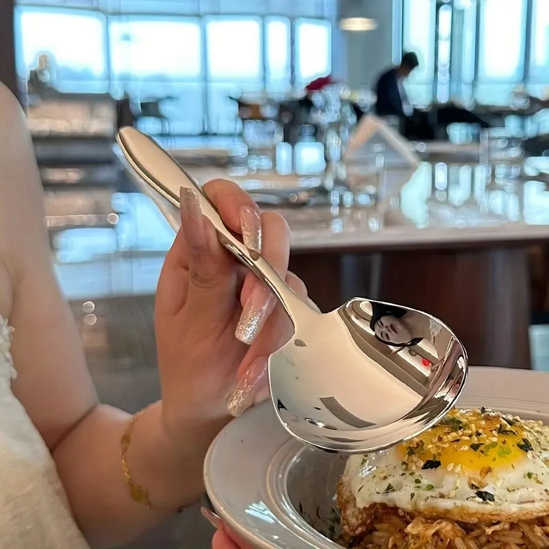 Stainless Steel Divided Soup Spoon Public Spoon Buffet For Home Kitchen Restaurant Hotel Buffet Catering Serving Spoon 1pc