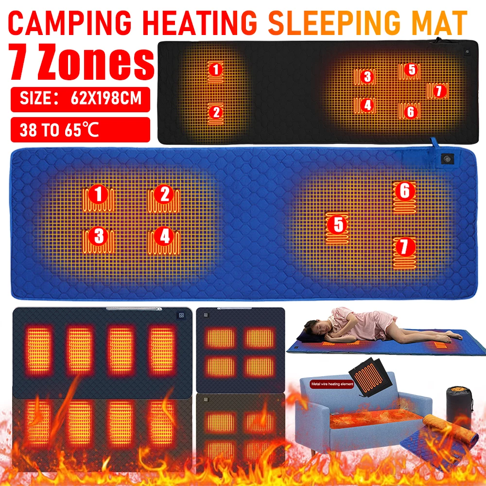 7 Zones Heating Sleeping Mat USB Electric Heating Pads 38 To 65℃ 3 Gear Insulation Heated Sleeping Mattress for Outdoor Camping