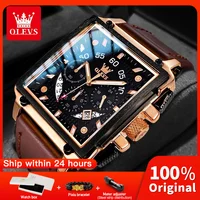 OLEVS 9919 Mens Watch Top Brand Square Quartz Watch Watch For Men Waterproof Leather Strap  Multifunctional Chronograph Reloj