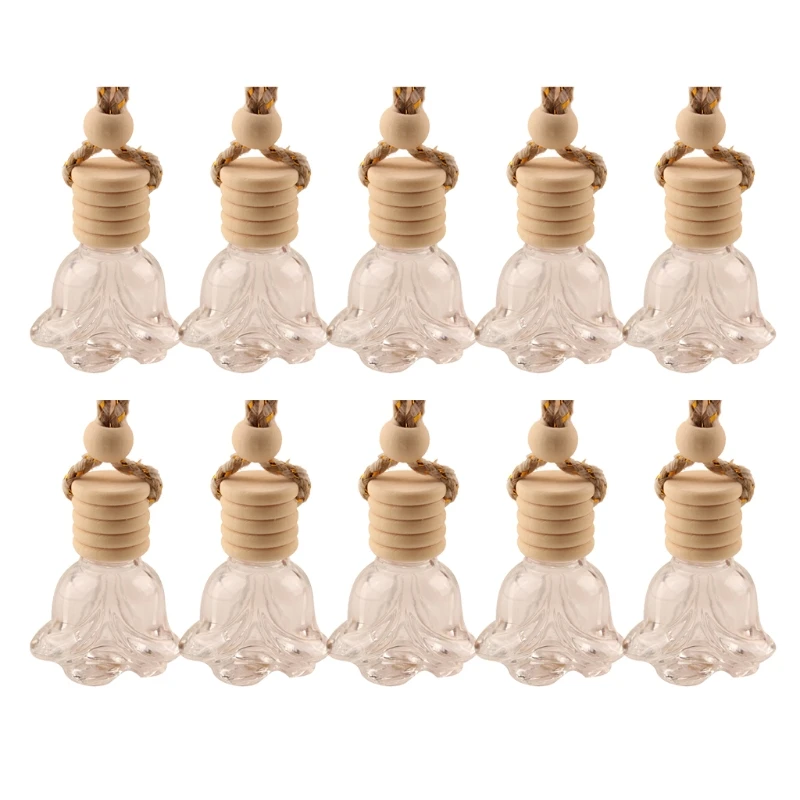 10Pcs Car Hanging Glass Bottle Empty Dispenser Refillable Essential Oils Diffuser Air Fresher Fragrance