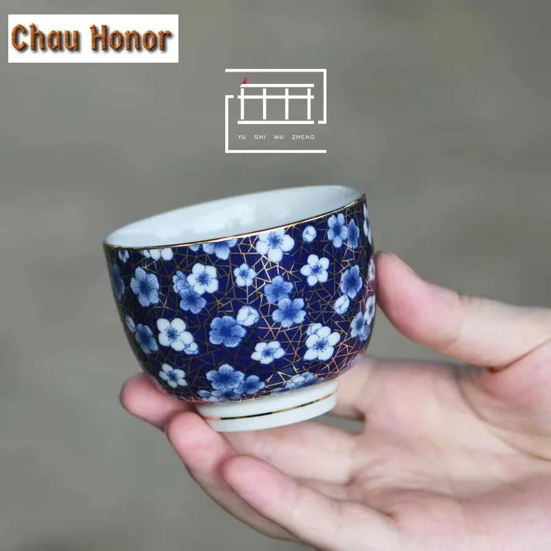 110ml Antique Gold Bottom Ceramic Teacup  Plum Blossom Fragrance Cup Teacup Pair Master Cups Tea Bowl Teaset Ornaments Gift Box