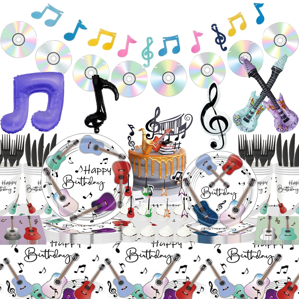Gitarre Geburtstag Party Supplies Geschirr Teller Tassen Banner Musik Note Ballon für Musik Gitarre Thema Geburtstag Party Dekorationen