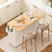 Kitchen Island Cart with Drop Leaf Countertop, Island Table with Drawer & Shelf for Kitchen, Fits 10-Gallon Bins 2