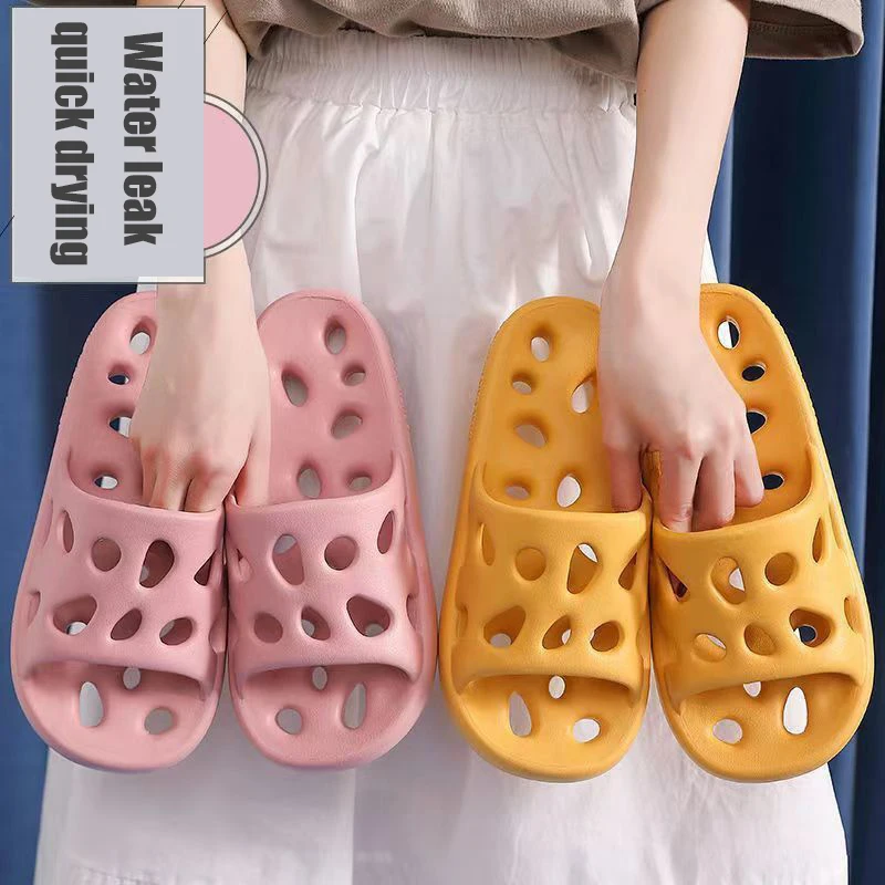 Hollow Out Bathroom Shower Slippers Women Men Slides Anti-Slip