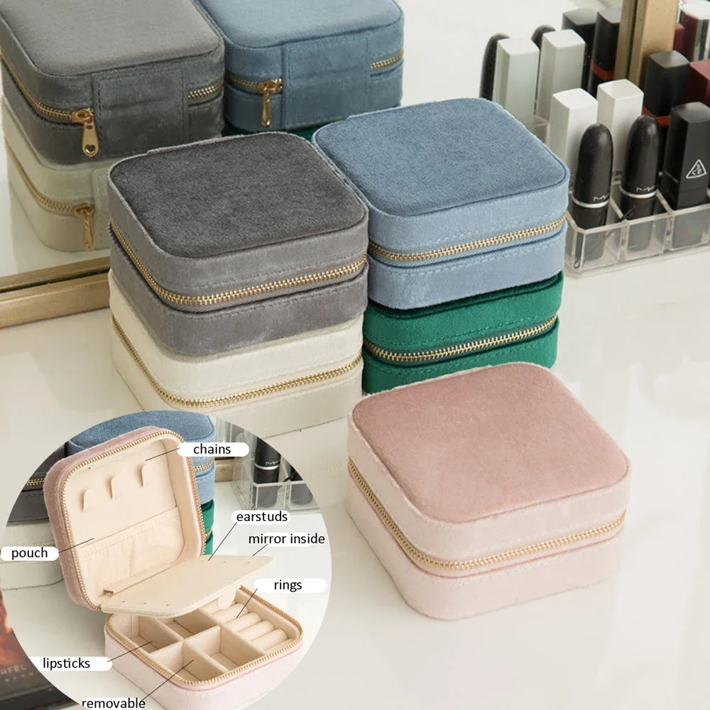 

Plush Velvet Small Jewelry Box Necklace Ring Storage Organizer Mini Case Travel Display For Women Girl
