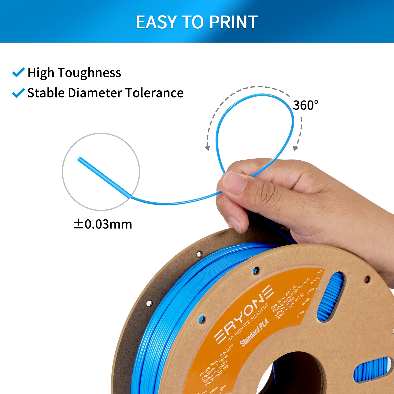 ERYONE PLA Filament 1.75mm, 3D Printer Filament PLA +/- 0.03mm,  1kg(2.2lbs)/Spool, Pearl White