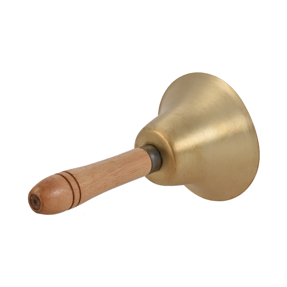 Brass Hand Bell Loud Call Bell Handbell Desk Ringbell with Wooden Handle for Wedding Festival Decoration