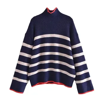 Women Fashionable Oversized Striped Knit Sweater