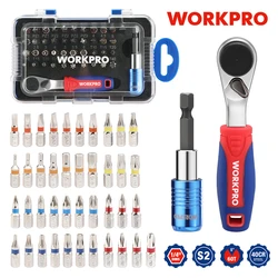 WORKPRO 1/4" Mini Ratchet Wrench and 41PCS Screwdriver Bits Set  Hex Torque Quick Release Ratchet Wrench Handle Repair Tool