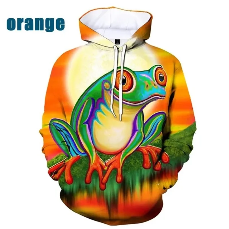 thumbnail image 1 of Sudadera con capucha para hombre, con estampado 3D de rana, con estampado de animales, informal, de talla grande, con estampado completo, 1 of 5