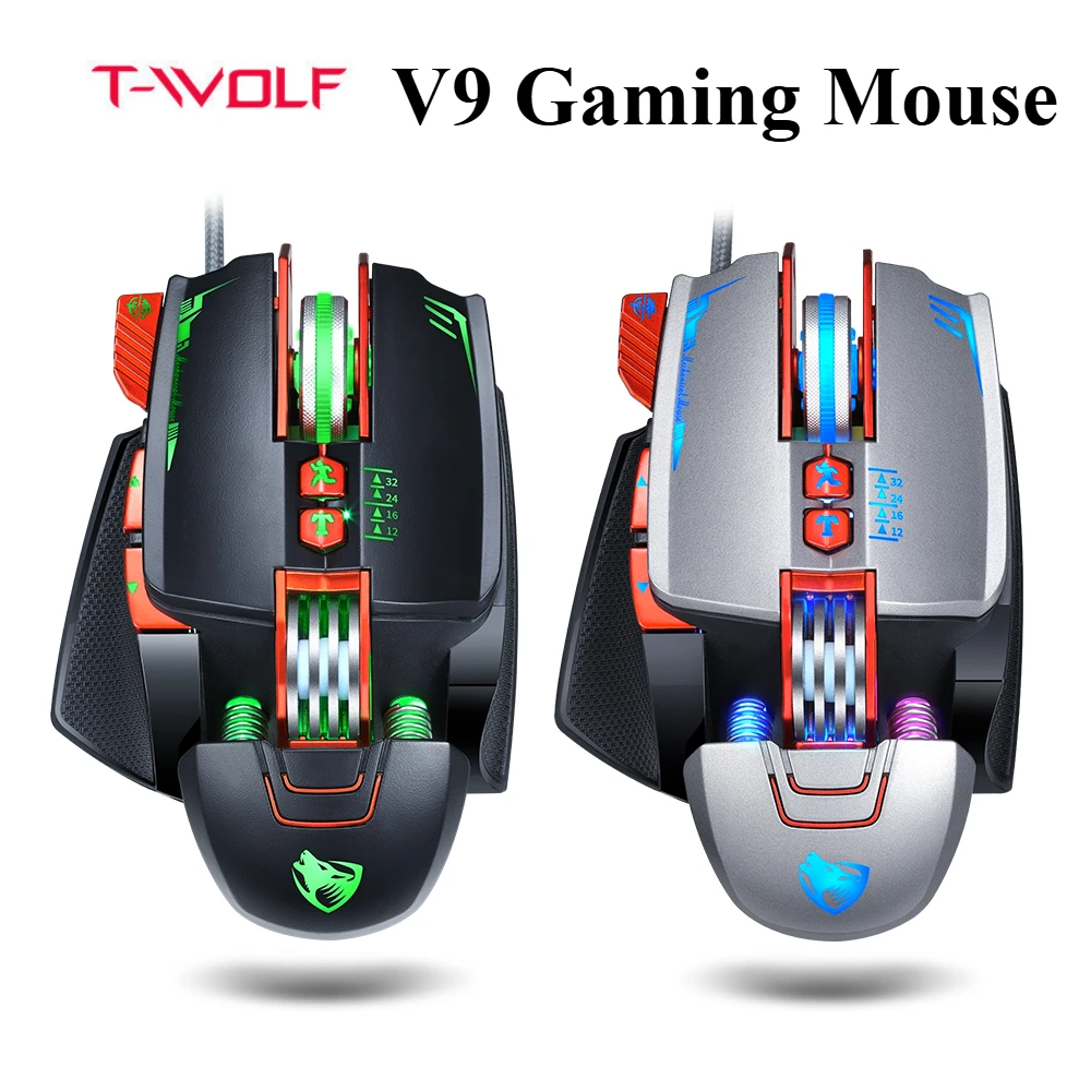 T-WOLF Gaming Mouse Wired  8-button 3200DPI LED Optical USB Computer Mouse Silent with Game Programming For PC Laptop Gamers