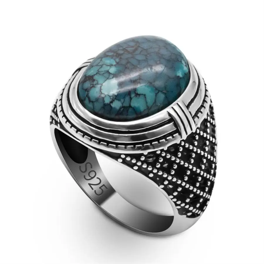 

Genuine Solid 925 Sterling Silver Rings Natural Labradorite StoneTurkish Finger Rings Man Ring