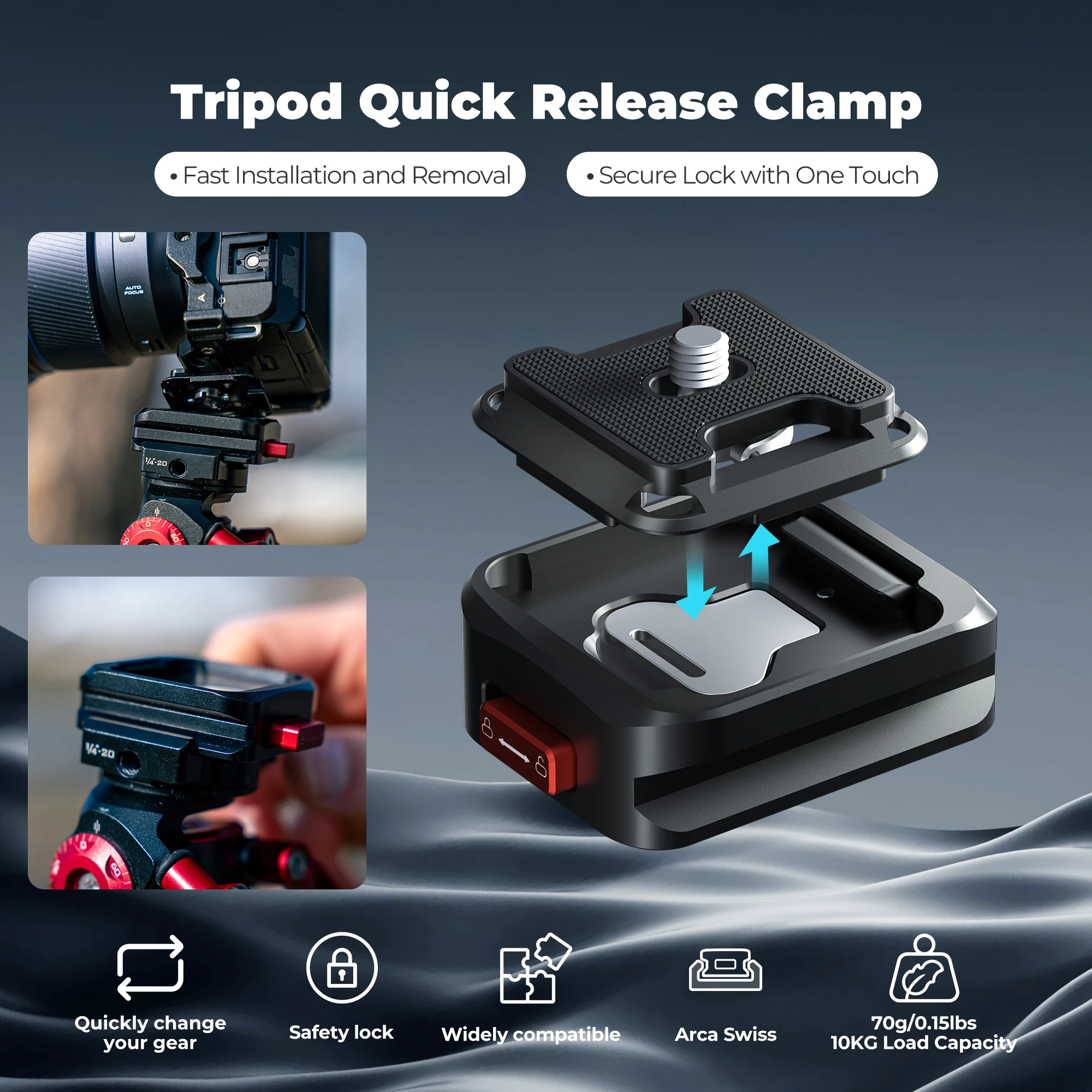 Tripod Quick Release Clamp Compatible DSLR Cameras Aluminum Build with 1/4"-20 S