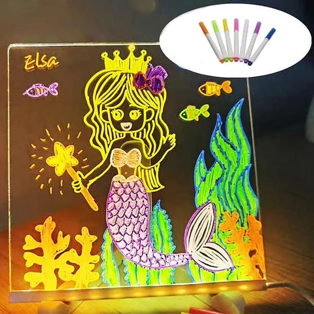 

USB LED Night Light Acrylic Message Note Board Lamp With Bracket Erasable Children Drawing Board Kids Gifts Bedroom Night Lamp