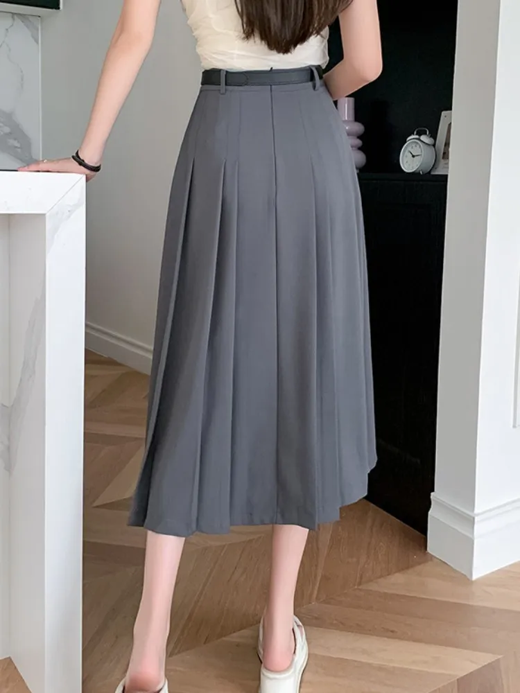 High Waist Women's Pleated Skirts with Belted 2023 New