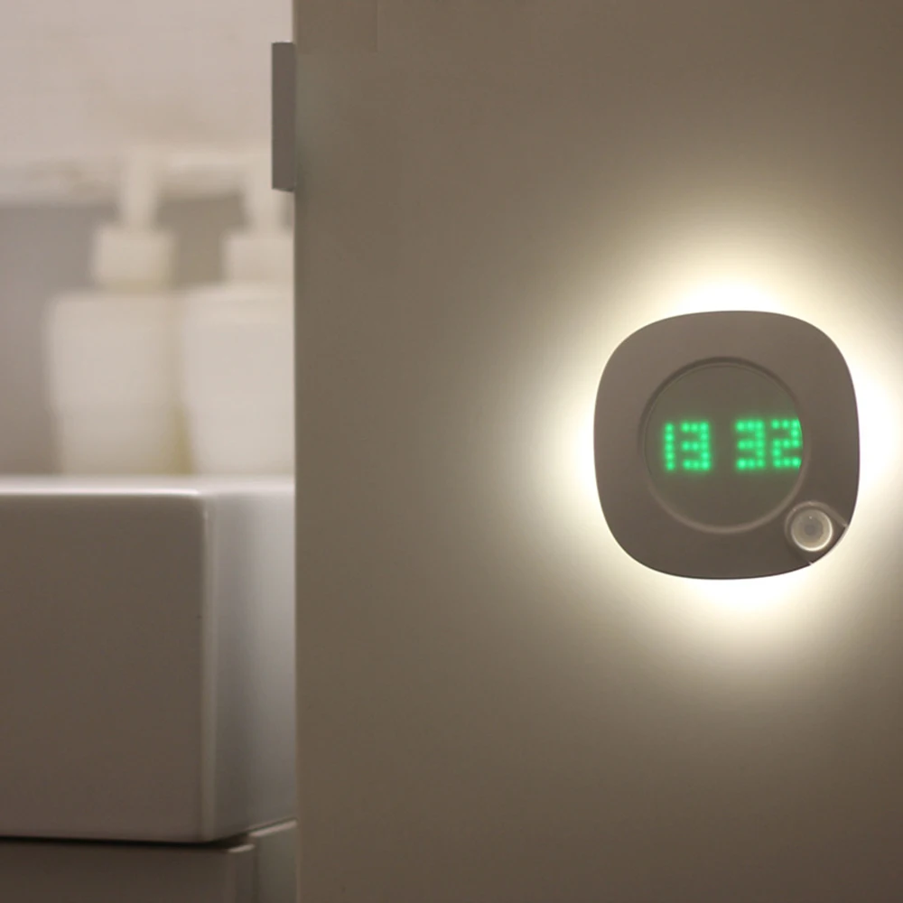 Digital Clock LED Night Light IR Motion Sensor Modern Simplicity Magnetic adsorption Warm White Wall Lamp for Bedroom Stairs