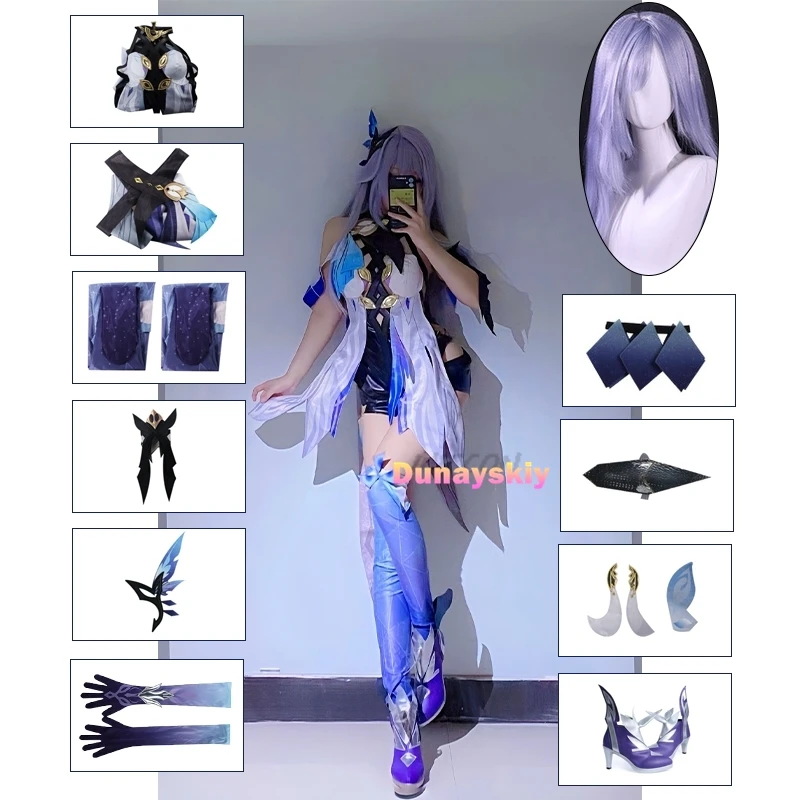 

Skirk Game Cosplay Genshin impact Skirk Cosplay Costume Master Of Tartaglia Game Costume For Women Party Dress wig shoes cosplay