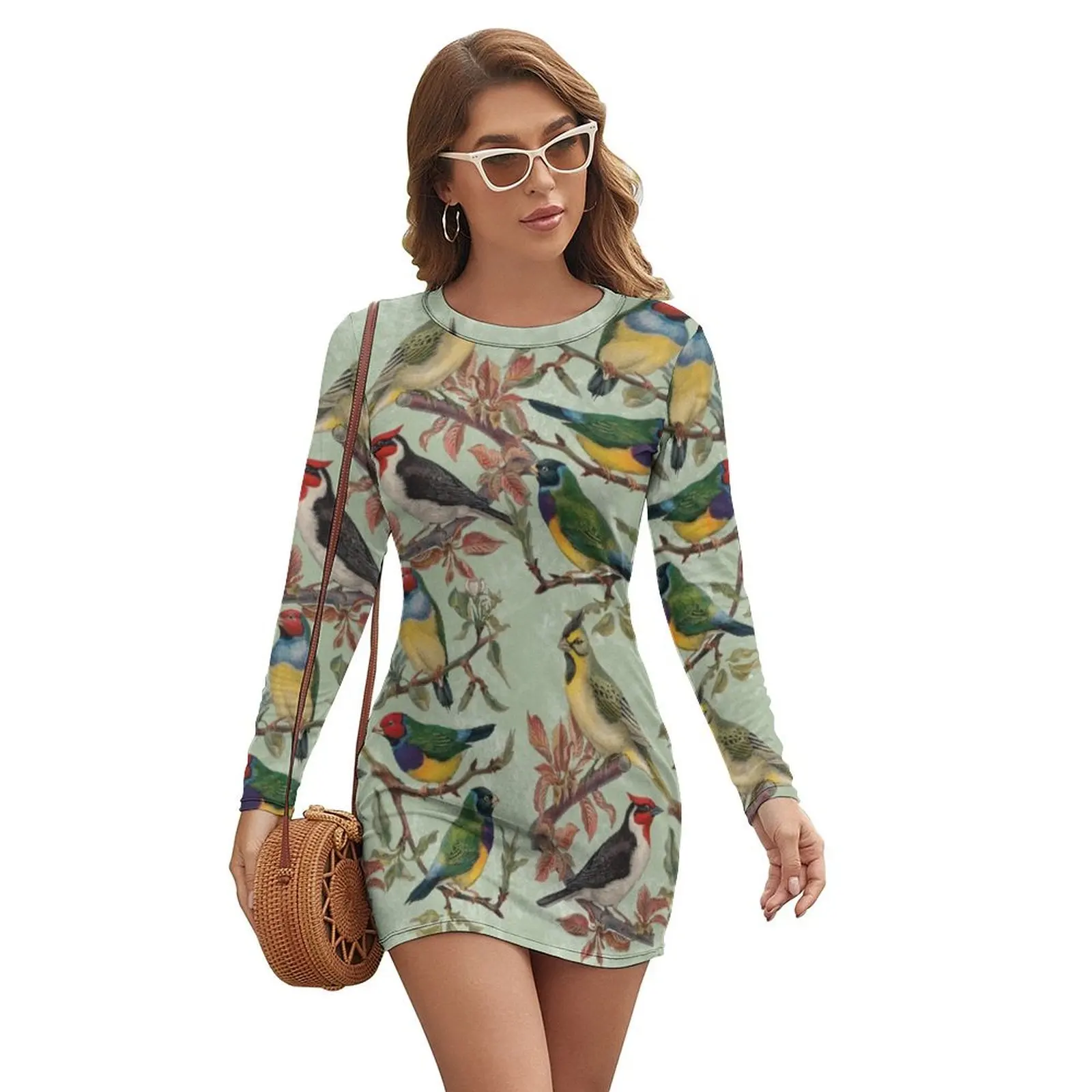 

Vintage Birds Long-sleeved Dress dresses women summer 2024 beach dresses Bride dresses women long