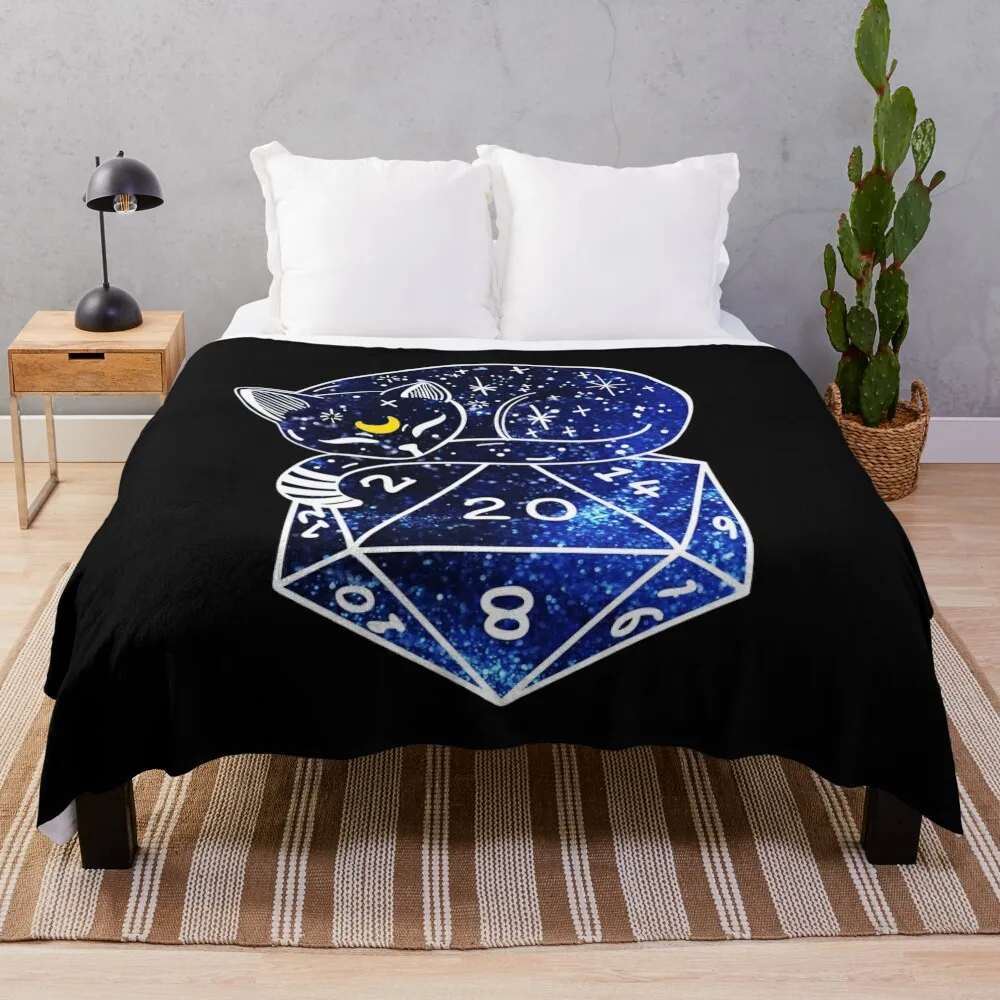 

D20 CAT: Starry dnd dice Throw Blanket Giant Sofa Blanket blankets and throws Custom Blanket Thermal Blanket