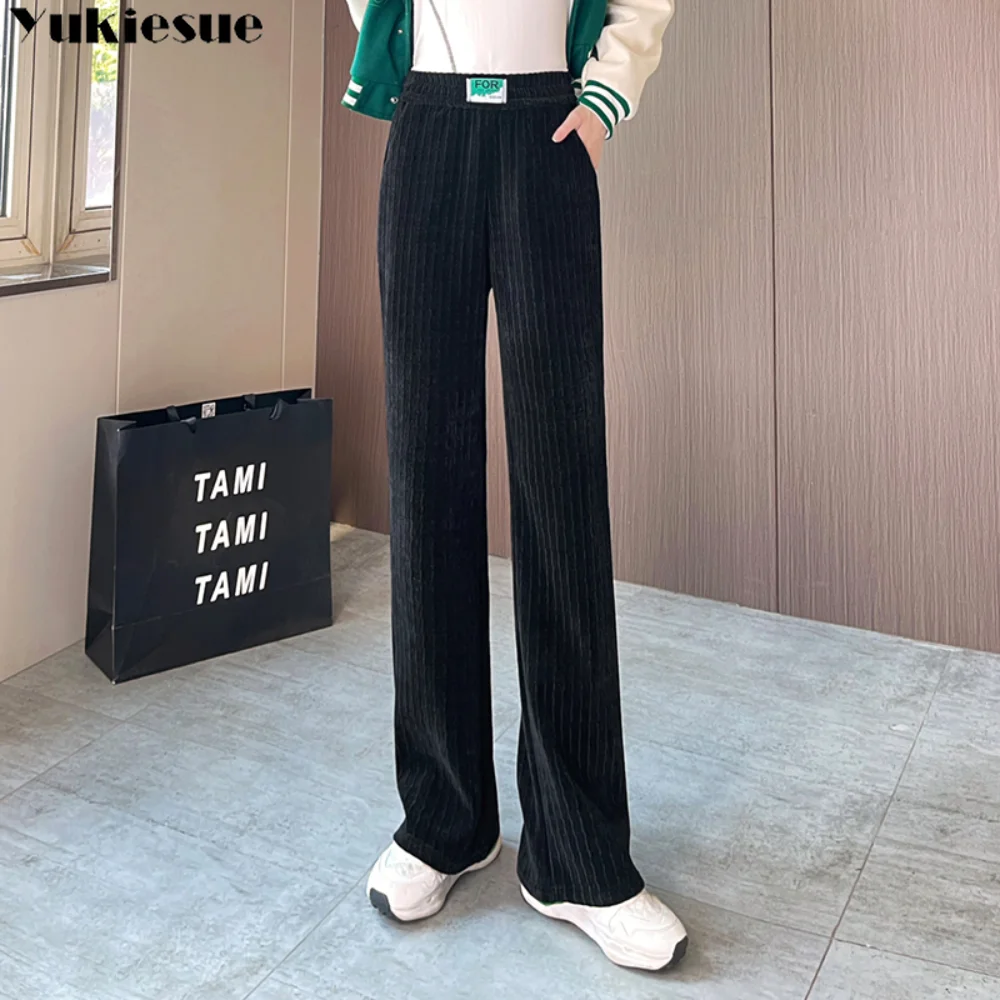 

Autumn Winter new High Waist Casual Full Length Trousers Corduroy Pantalones Plush Casual Fashion Loose Wide Leg Pants for Women