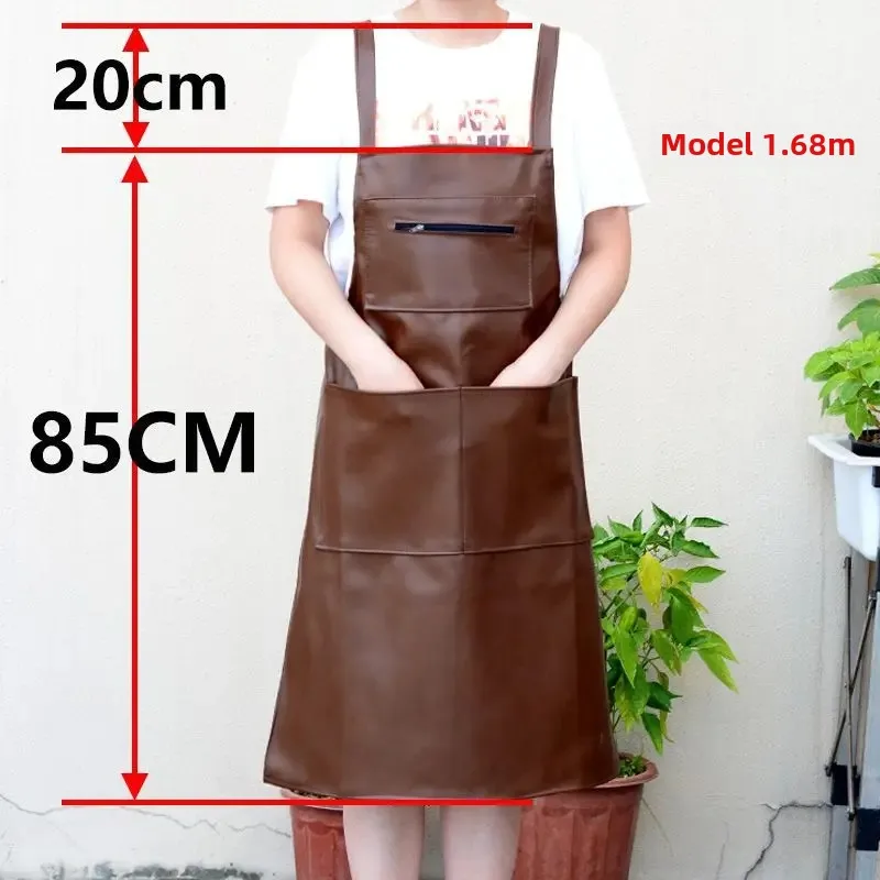 Waterproof Oil-resistant Leather Apron Unisex Kitchen Housework Waistcoat Long Apron Male Model Child Feeding Coverall