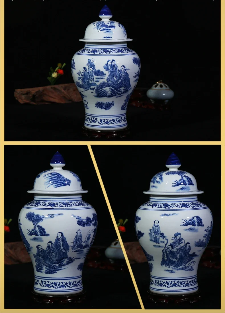 Chinese Blue and White Porcelain Floral Temple Jar Vase Dragon landscape Ceramic Ginger Jar with lid Oriental vases decoration 6