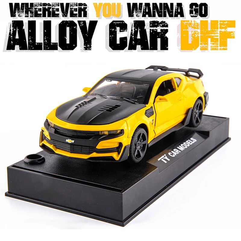 

Модель автомобиля Camaro 1:32, имитация гоночных автомобилей, литые под давлением, со звуком и фотоэлементами, коллекционная игрушка из сплава с орнаментом, подарок для детей