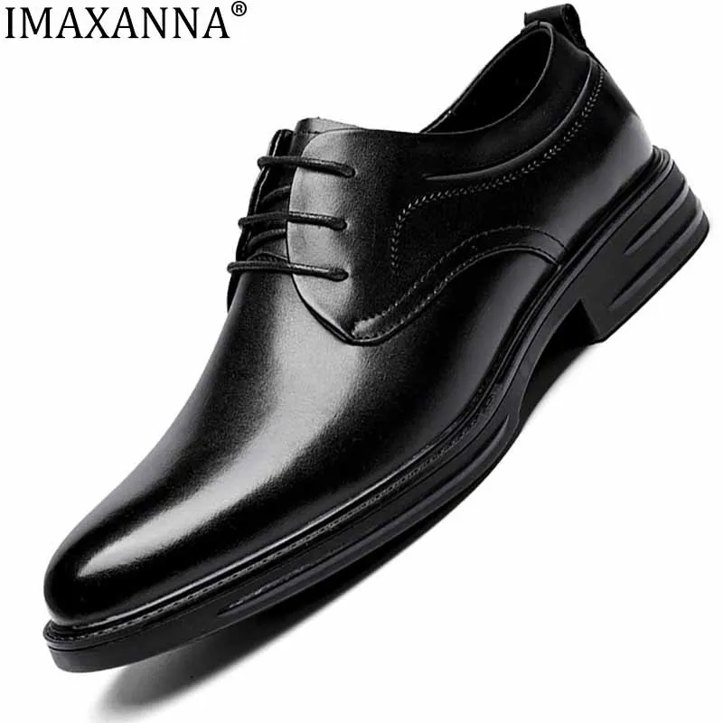 

IMAXANNA Genuine Leather Top Layer Cowhide Pointed Toe Carved Leather Shoes Business Dress Low-top Men's Authentic Wedding Shoes