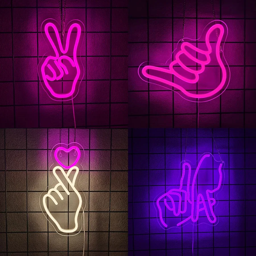Hand V Neon Sign