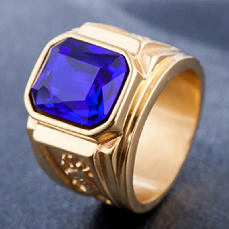 2023 New Gold Men Blue Red White Green Black Gem Ring Set Con Zircone Fashion Punk Style Personality Dragon Ring Jewelry