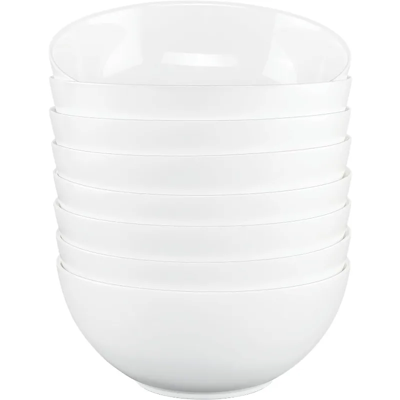 Soup Bowls Set of 8, Tempered Glass White Cereal Bowls, 34 OZ Round Dish Set, Microwave & Dishwasher Safe Glass Bowl Set