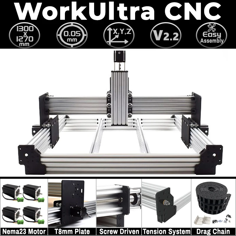 BulkMan3D Latest V2.2 WorkUltra CNC Machine Mechanical Kit 4-Axis Screw Driven CNC Engraver Nema23 Motors for Wood Acrylic Metal