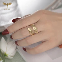 Stainless Steel Ring Wrap Finger Feather Open Ring Adjustable Size Fashion Women Jewelry Gold Silver Color Choose Small Gifts 1