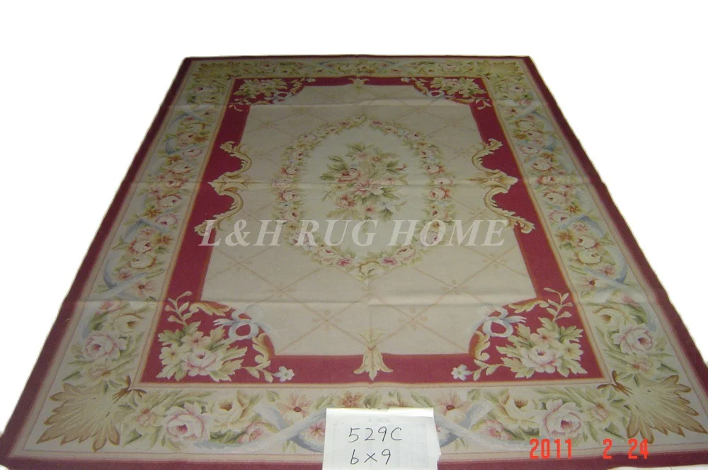 

Бесплатная доставка 6'x9 'Французский Aubusson ковер, 100% ручной вязки, Новая Зеландия шерстяной ковер светильник-серый зеленый поле