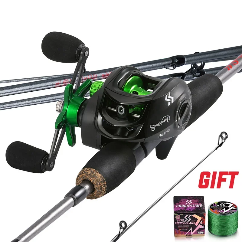Sougayilang Fishing Rod Combo 1.7m Carbon Fiber Casting Rod and Baitcasting  Reel with Free Pe Line As Gift Max Drag 8kg for Bass