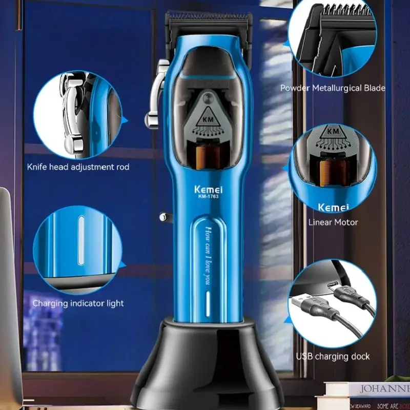 Barber High Speed Motor 9000 RPM Electric Clipper Rechargeable Professional Hair Trimmer With Charging baseKM-1763_voghion.com