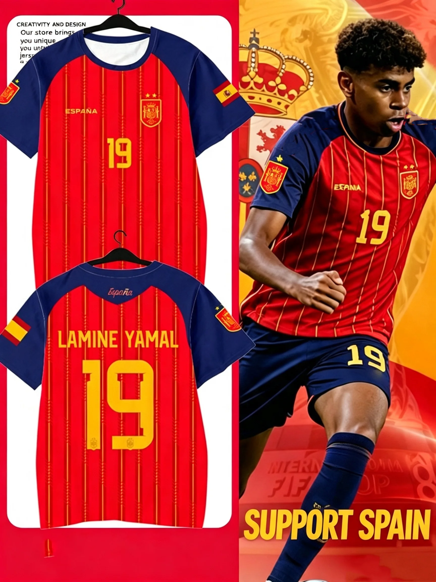 2026 Spanien Team Spieler-Stil Yamal Fußballtrikot # 2 # 3 # 11 # 15 # 17 # 22 # 24 Schnelltrocknendes Kurzarm-T-Shirt für Kinder, Familien-Fan-Kid