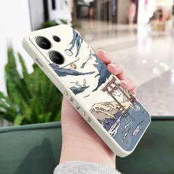 Liquid Silicone Cover with Snowy Gate Design - Premium Phone Case for Redmi Note14 5G (White)