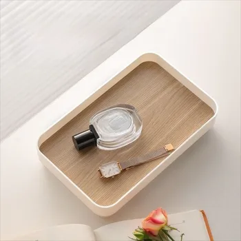 Vassoio portaoggetti da tavolo quadrato in legno Tavolo da toeletta multifunzione di grande capacità Scatola per cosmetici Scatola per disordine Vassoio per chiavi durevole