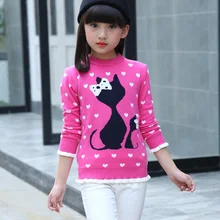 

Casual Girl Sweaters Baby Kids Long Sleeve Wool O-Neck Animal Cat Pattern Spring Autumn&Winter Sweater Girl Clothes 2 Colors